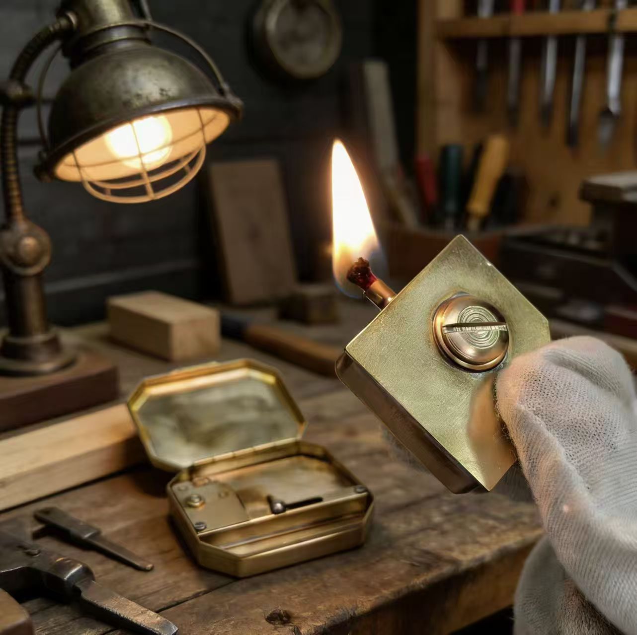 Vintage Collectible Lighters - ไฟแช็กน้ำมันก๊าดทองแดงแท้สไตล์วินเทจ งานแฮนด์เมดรูปทรงแปดเหลี่ยม อุปกรณ์สูบบุหรี่แบบพกพา ของขวัญสุดพิเศษสำหรับผู้ชาย ของสะสม