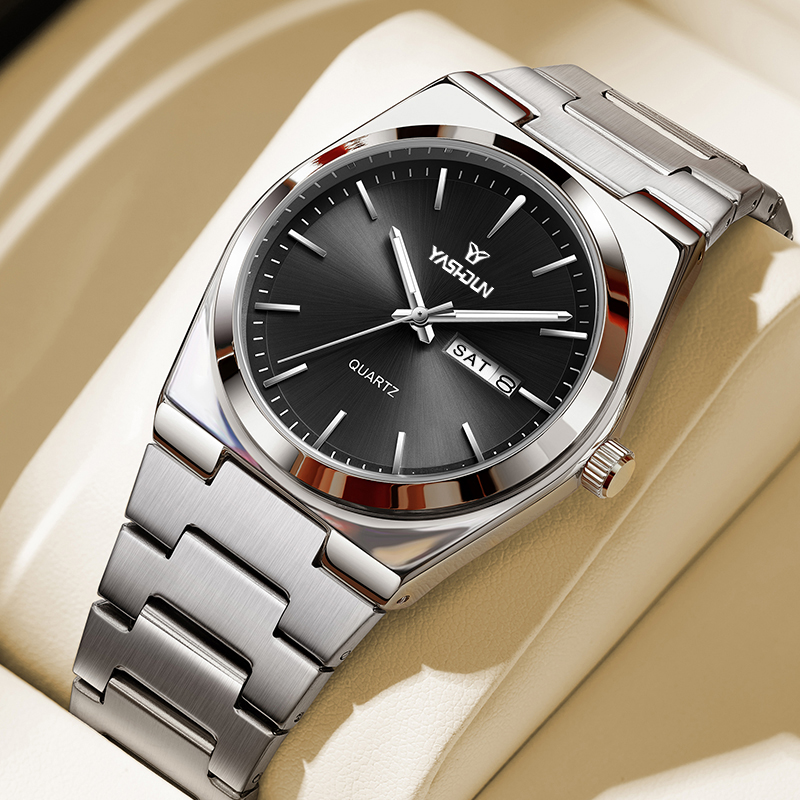 Vintage Collectible Watches - นาฬิกาควอตซ์สแตนเลสสตีลหรูหราแบรนด์ชั้นนำสำหรับผู้ชาย พร้อมฟังก์ชันเรืองแสง กันน้ำ แสดงวันที่และวันในสัปดาห์ นาฬิกาผู้ชาย Relogio