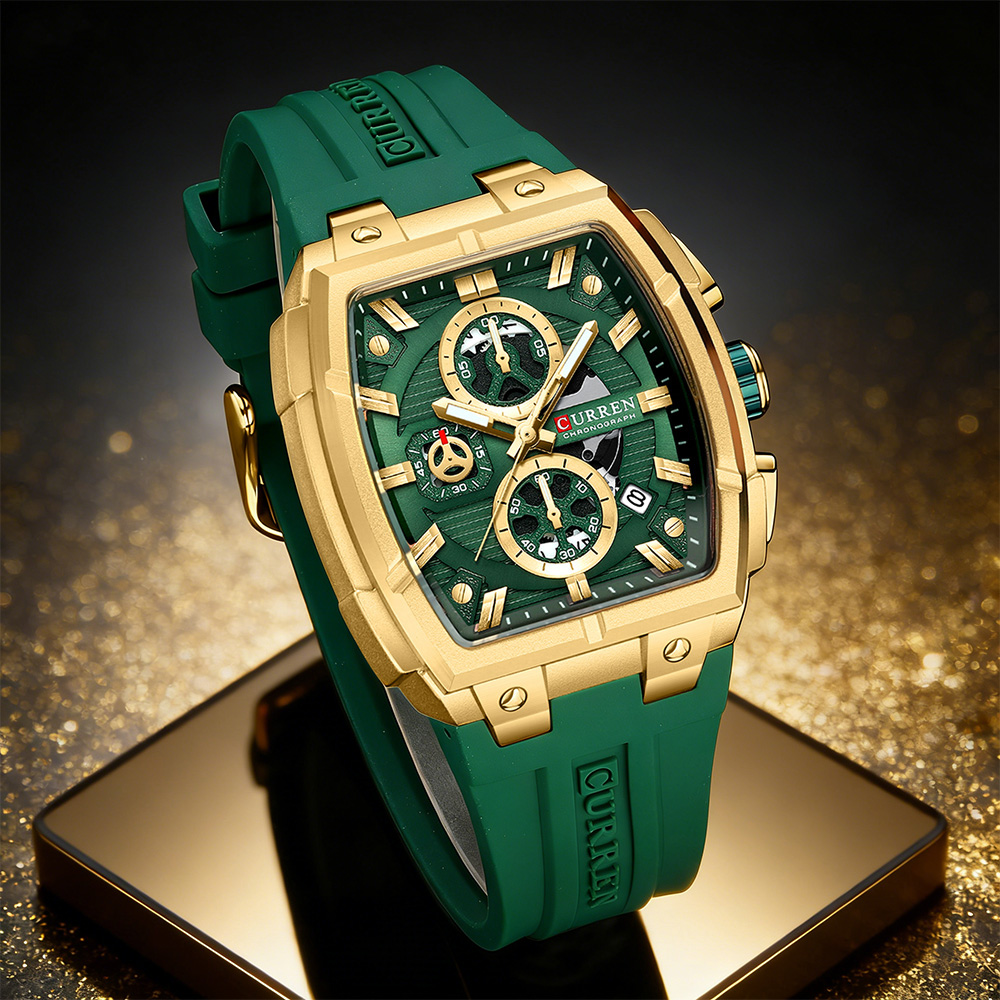 Vintage Collectible Watches - CURREN นาฬิกาวินเทจสุดหรูสำหรับผู้ชายกีฬานาฬิกาข้อมือควอทซ์โครโนกราฟพร้อมสายซิลิโคน,วันที่,เรืองแสง