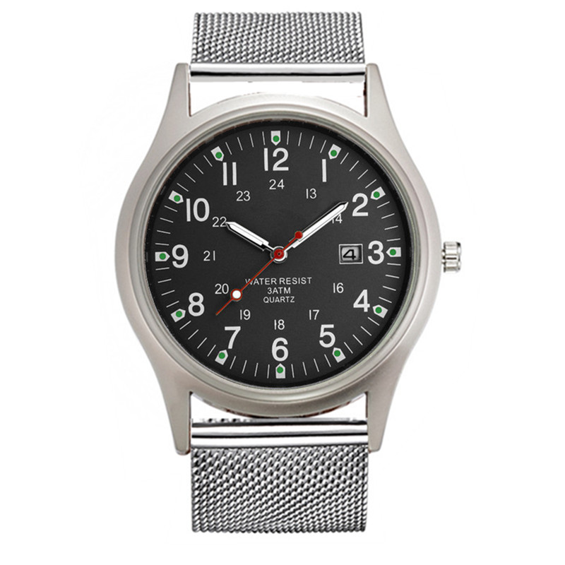 Vintage Collectible Watches - Montre Homme นักเรียนแบรนด์เดิมนาฬิกาผู้ชายสแตนเลสสตีลปฏิทินควอตซ์นาฬิกา Vintage สีดํา Reloj